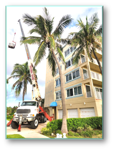 Crane truck staged at high-rise condo building for roof replacement – Job 25-019 Deerfield