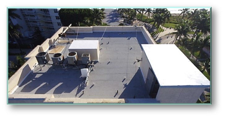 Aerial view of completed commercial flat roof with HVAC units – Job 25-019 Deerfield