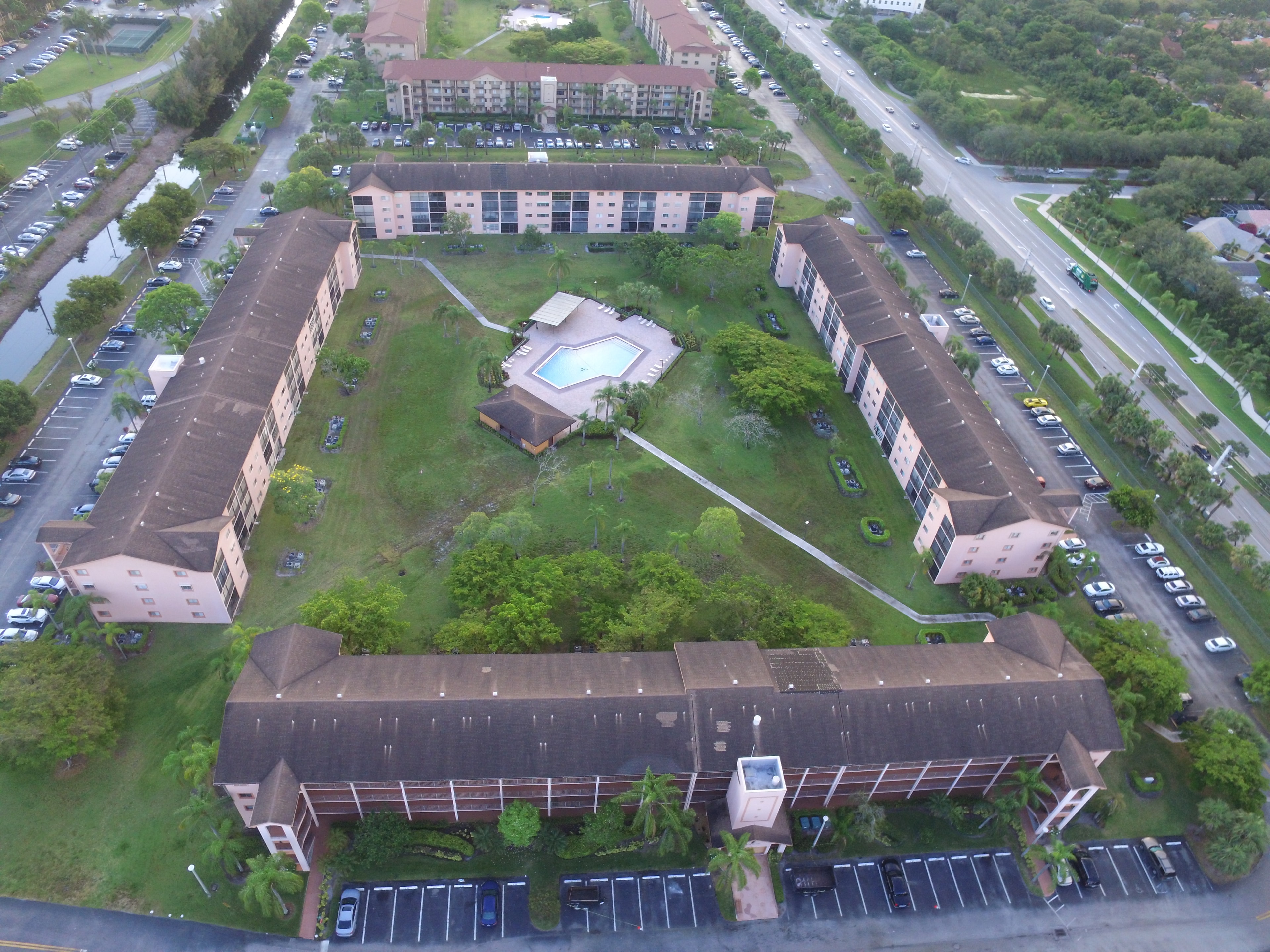 Aerial view of Century Village condo complex before roof replacement – South Florida